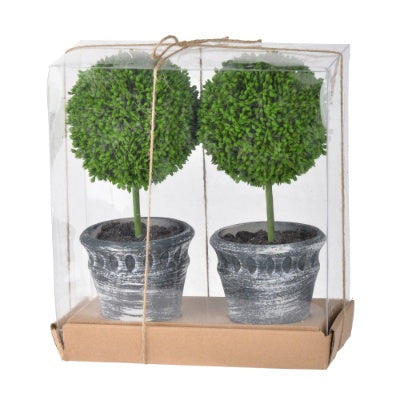 Mini Faux Potted Boxwood Topiaries