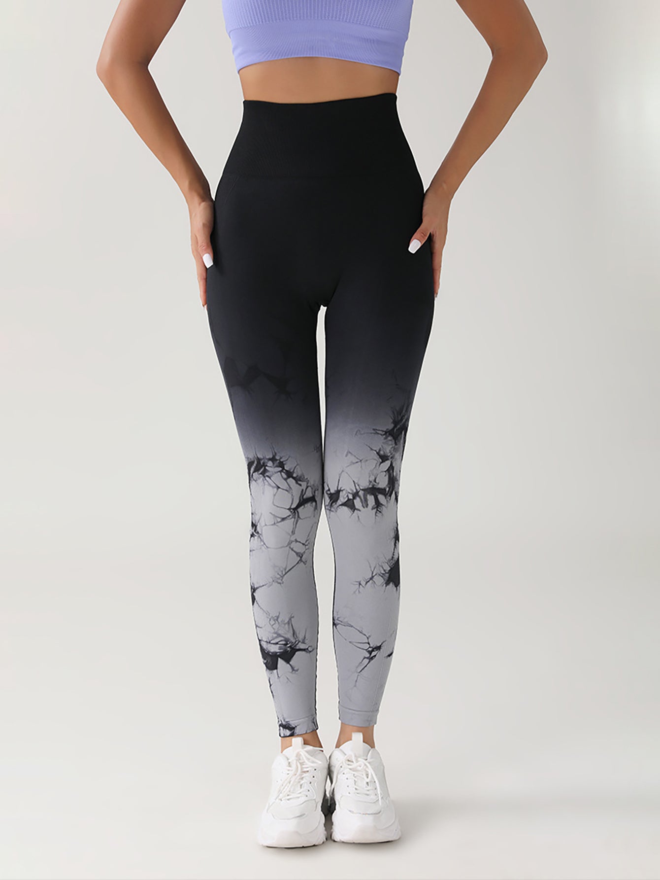 Tie Dye Gradient Color Yoga Sports Leggings, Ruched High Waist Workout Seamless Scrunch Booty Leggings Butt Lift Athletic Leggings Tummy Control Yoga Pants