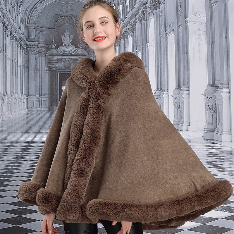 European And American Hooded Cloak Rex Rabbit Fur Fashion Shawl