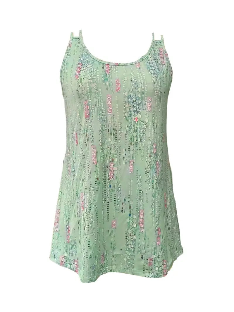 Summer Casual Sleeveless Top Printed Double Shoulder Strap Women's Stylish Camisole.