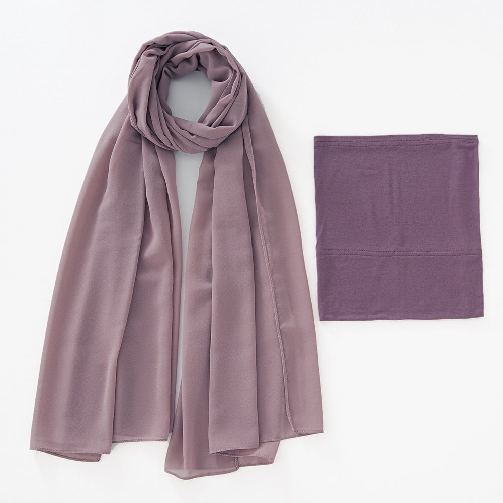 Modal Breathable Elastic Bucket Hat With Pearl Chiffon Scarf Headcloth