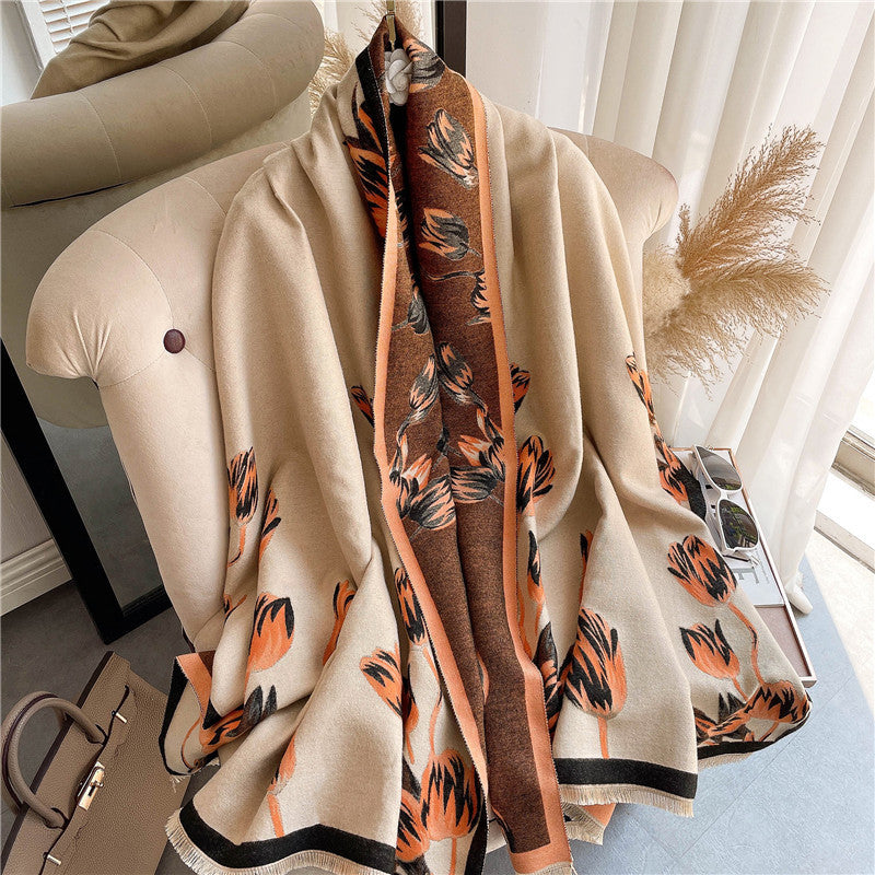 Ladies Fashion Print Warm Dual Use Double Sided Scarf