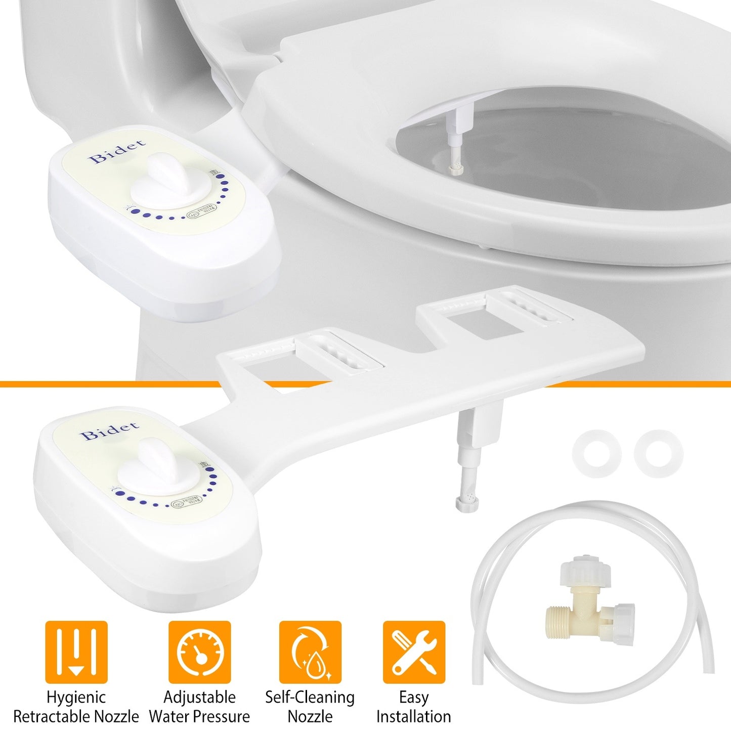 Bidet Water Spray No Electric Mechanical Bidet Toilet Seat Attachment Adjustable Water Pressure