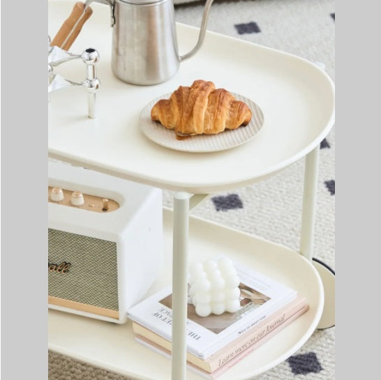 Movable Small Pushcart Inimalist Style Coffee Table Storage Cart Double-layer Modern Sofa Side Bedroom Leisure