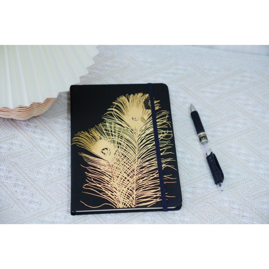 Hot Stamping Notebook Feather Pattern Elastic Band A4 Size Thread Sewing Binding Hardcover Style For Ledger Handwritten Notes