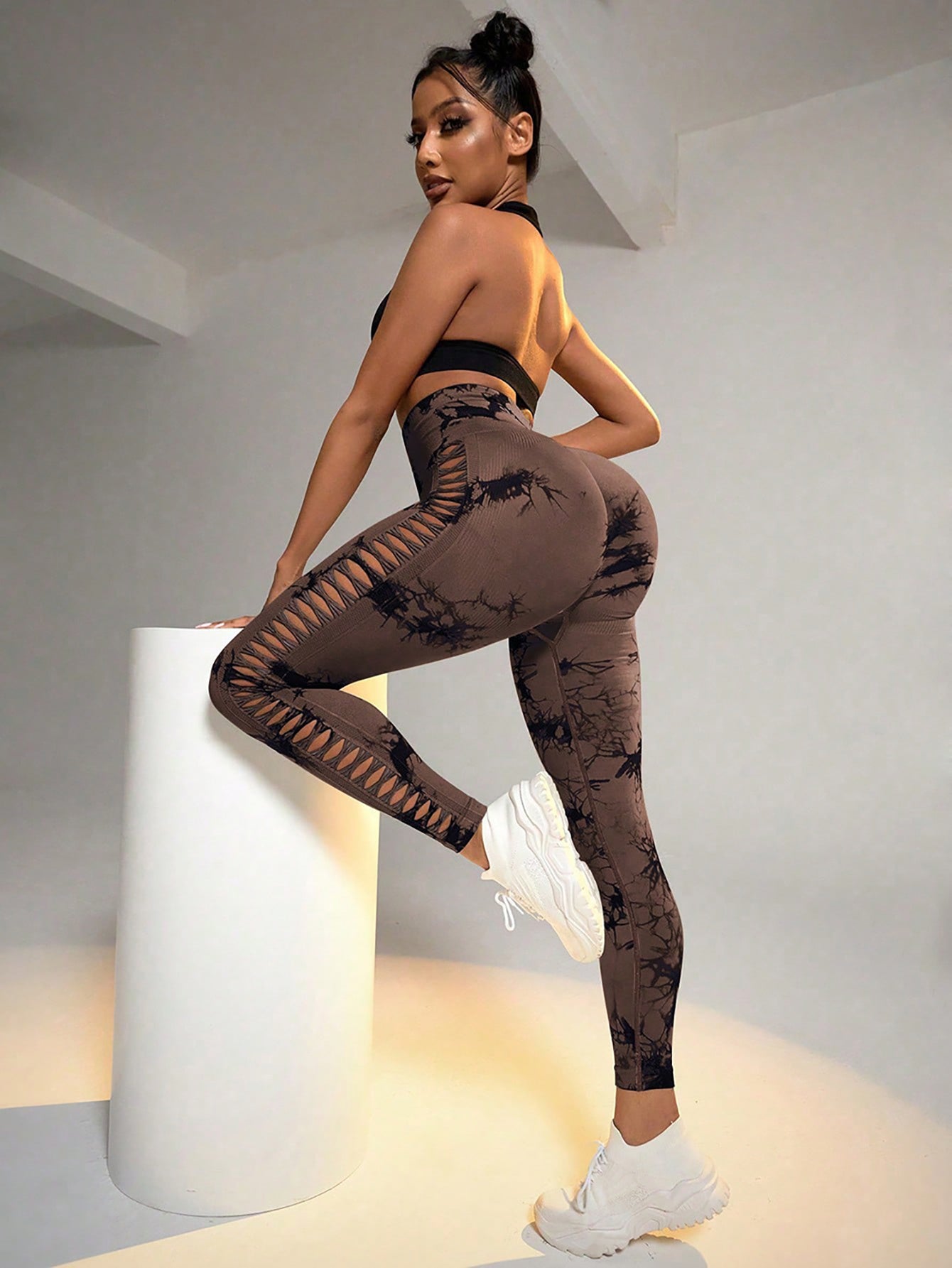 6Pcs Tie-dye Cut-out Leggings Women's Yoga Pants