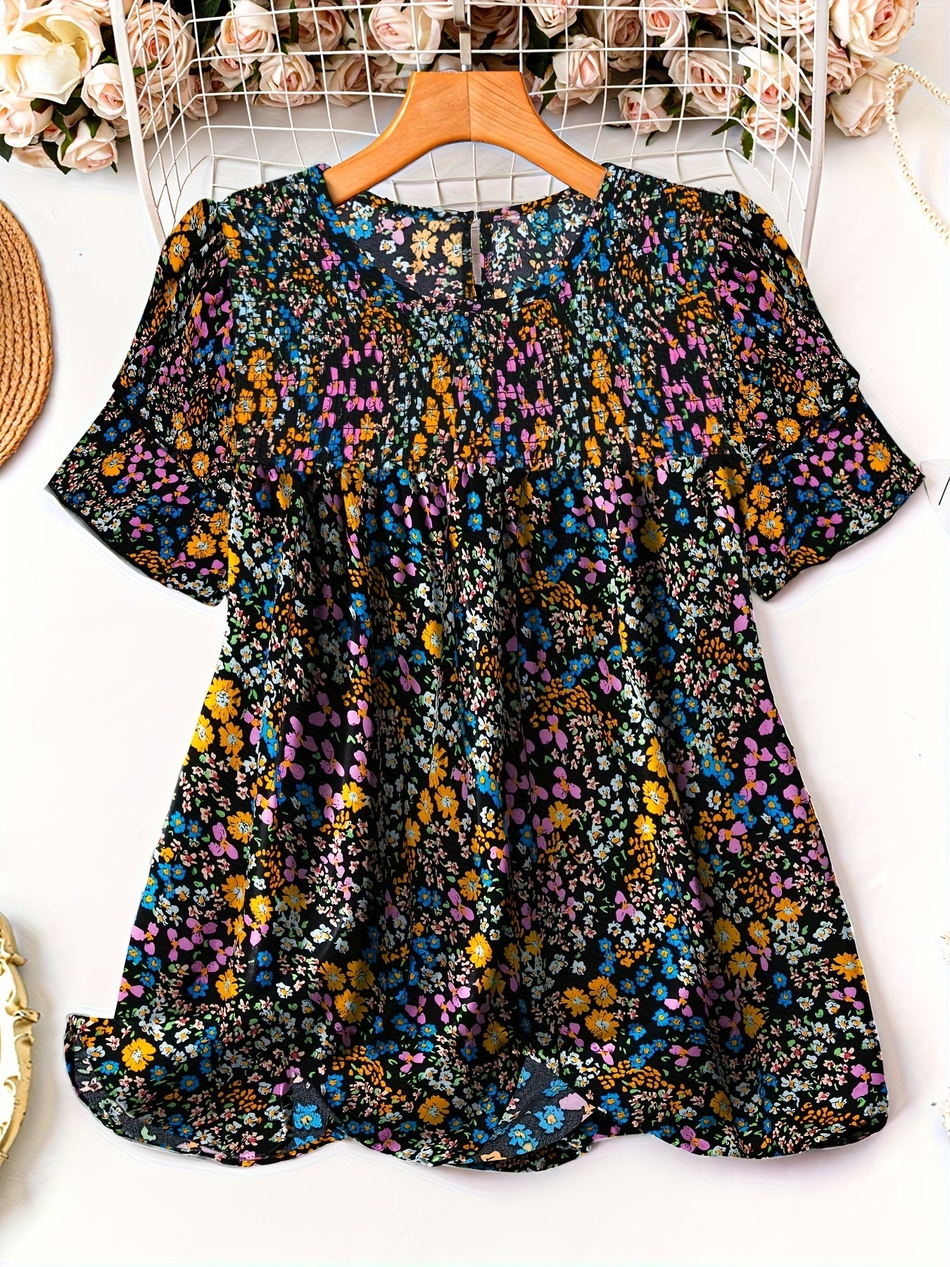 Women's Plus Size Swiss Polka Dot Shirt Summer Round Neck Short Sleeved Outdoor Casual Blouse Top