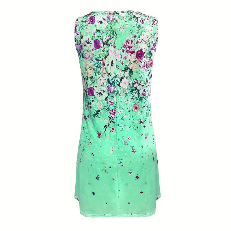 Women's Sleeveless Floral Print Boho Sundress Casual Loose Fit Summer Tank Dress