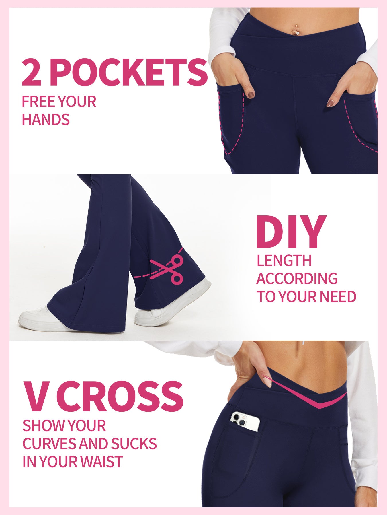 Flare Leggings For Women With Pockets - Crossover High Waisted Black Flared Leggings For Yoga Gym Workout