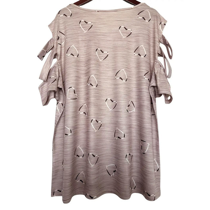 Women Cold Shoulder Tops Casual Loose Hollow Out Short Sleeve T Shirt Sexy V Neck Tops Blouses