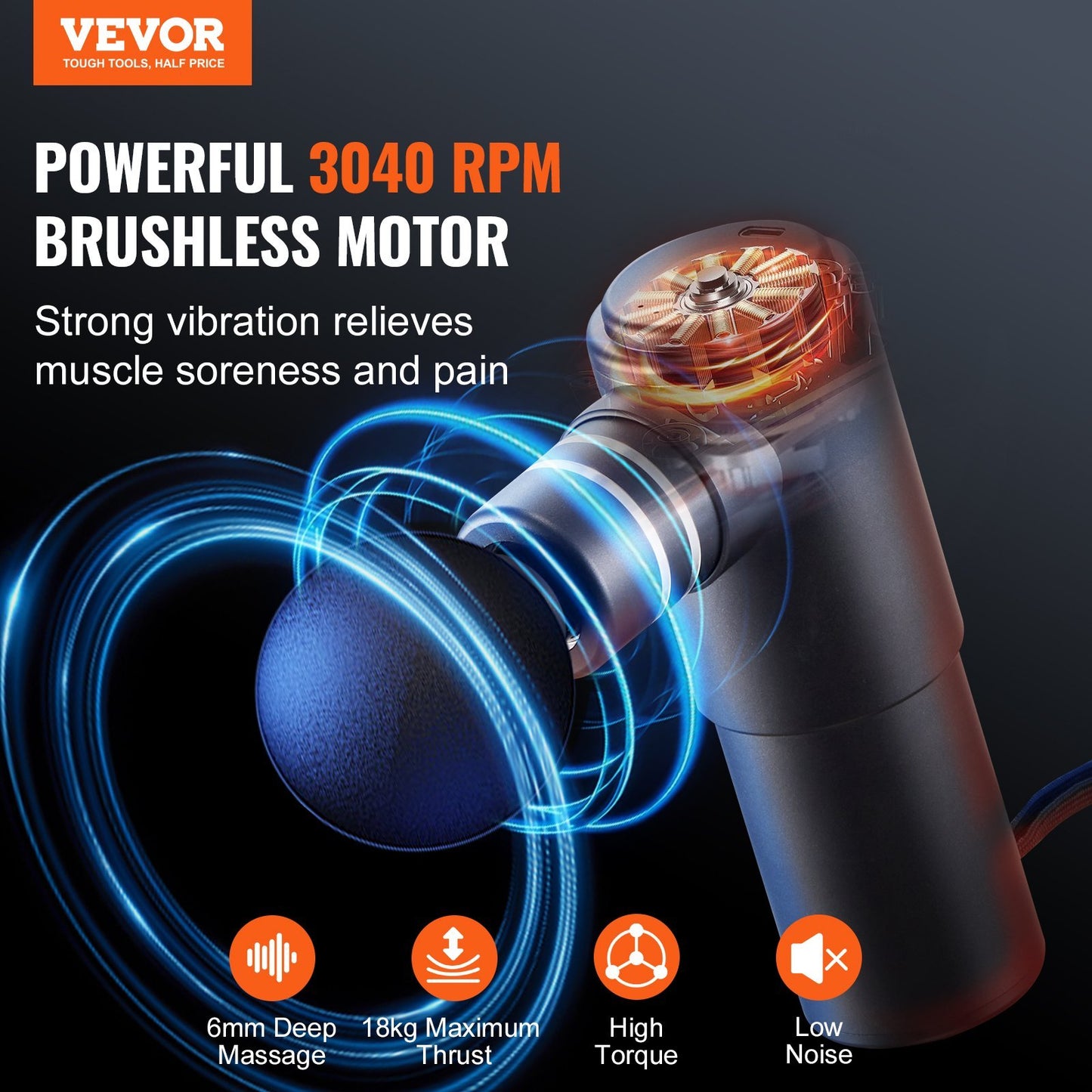 VEVOR Massage Gun Deep Tissue, Percussion Mini Muscle Massage Gun For Athletes - With 4 Speed Levels & 4 Massage Heads, 12V 2500mAh Batteries, Handheld Massage Gun For Pain Relief, Muscle Relaxation