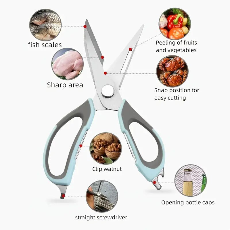 7-in-1 Multi-Purpose Kitchen Scissors With Magnetic Holder - Ultra-Sharp Stainless Steel Blades For Meat, Fish, Vegetables, Nuts & Bottles - Ergonomic Non-Slip Grip, Detachable & Easy To Clean - Profe
