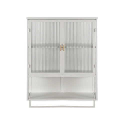 Modern Double Door Wall Cabinet With Glass Door With Two Levels Of Enclosed Storage, Open Shelves And Towel Rails For The Entrance Living Room Bathroom Dining Room Unavailable Platforms- Temu