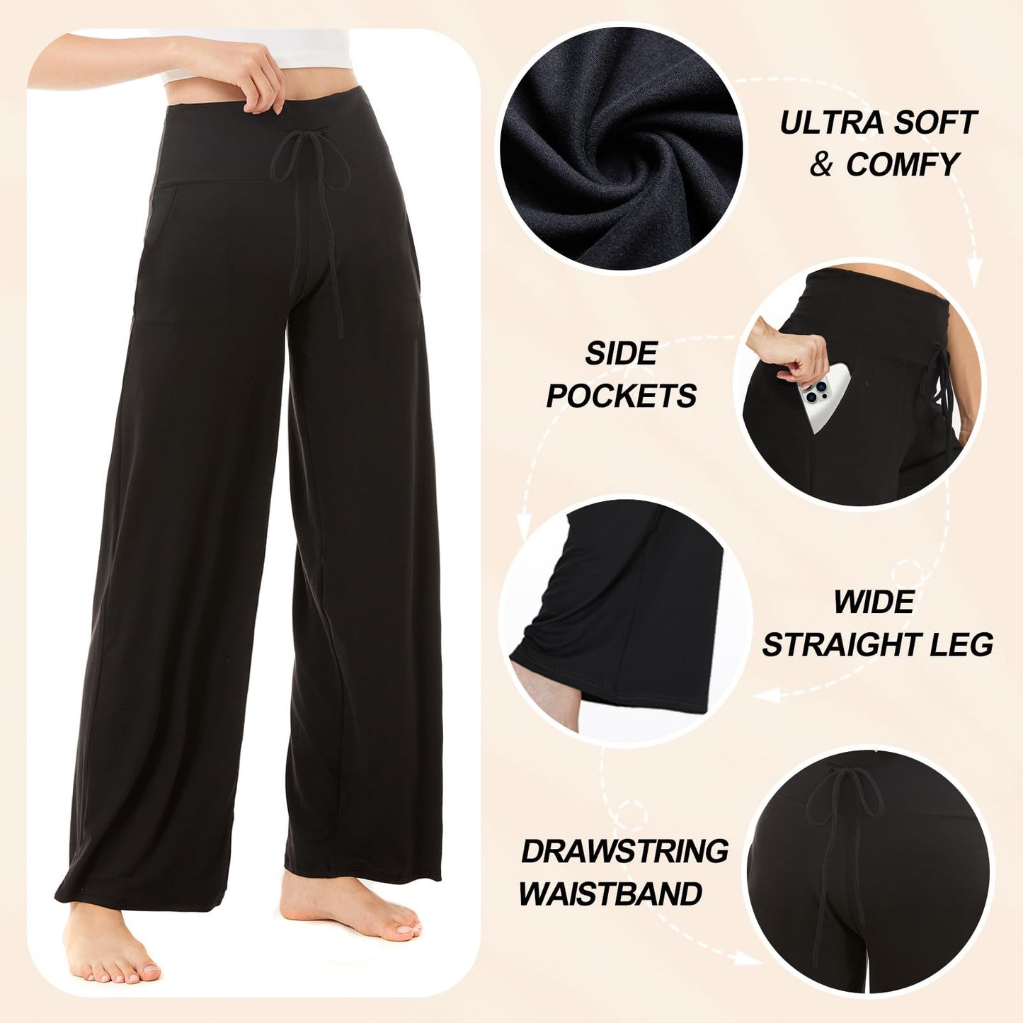 Wide-leg Pants - Cropped Solid Black