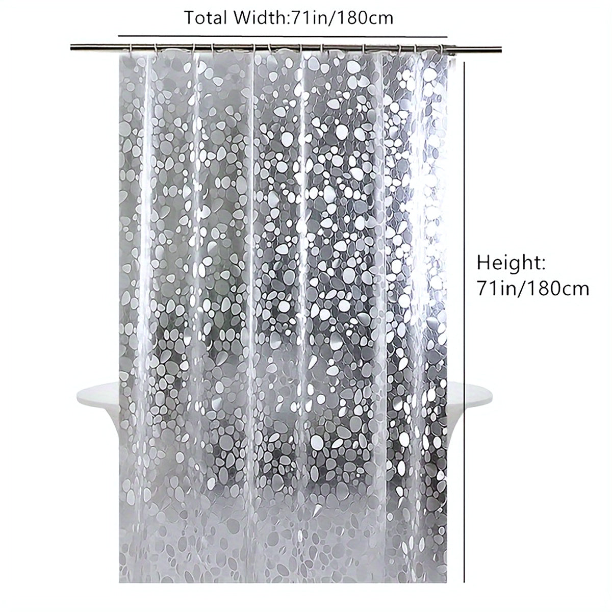 3D Pebble Pattern Shower Curtain In PEVA Durable Material, 71x71 Inches With Strong Magnets, Suitable For Shower Cabins And Bathtubs