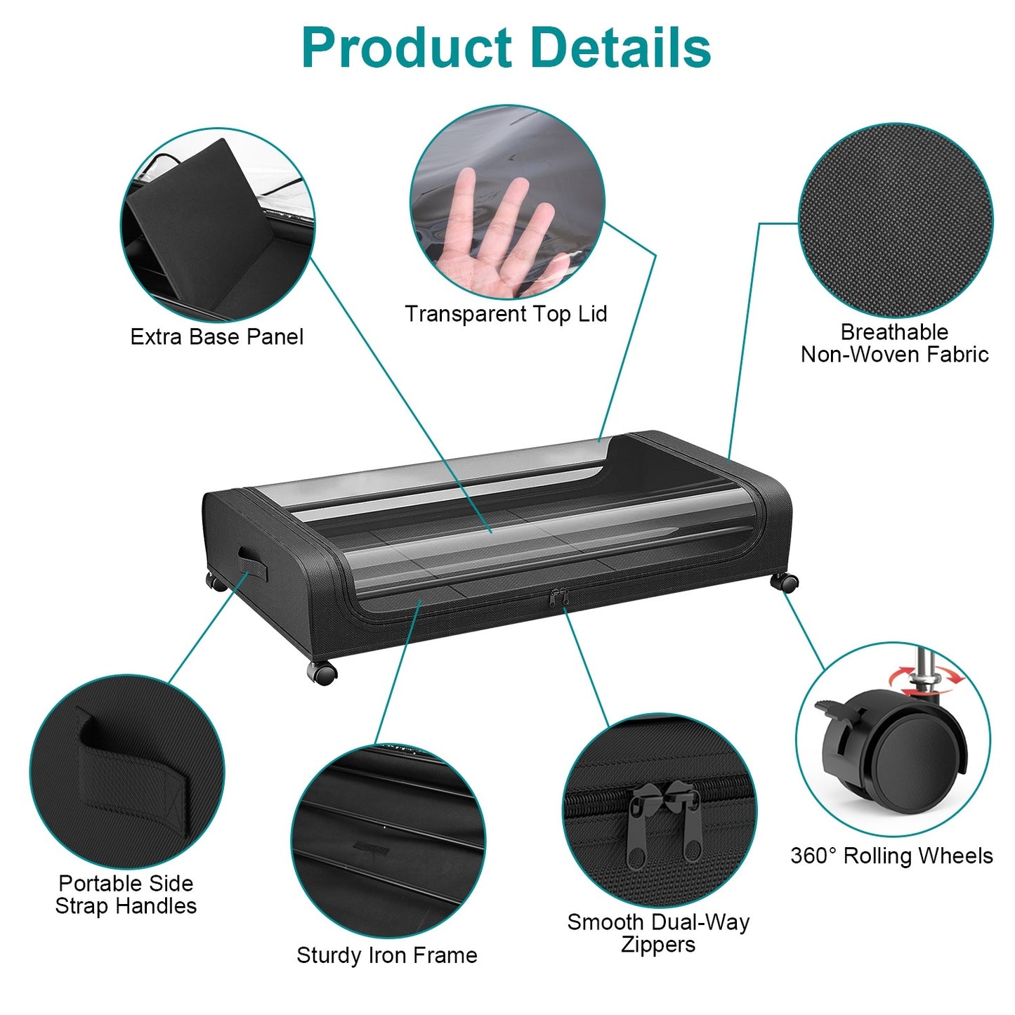 2Pcs  Under Bed Storage Containers With Lid Wheels Strap Handles 42L 11Gal Per Container Fedex Shipping