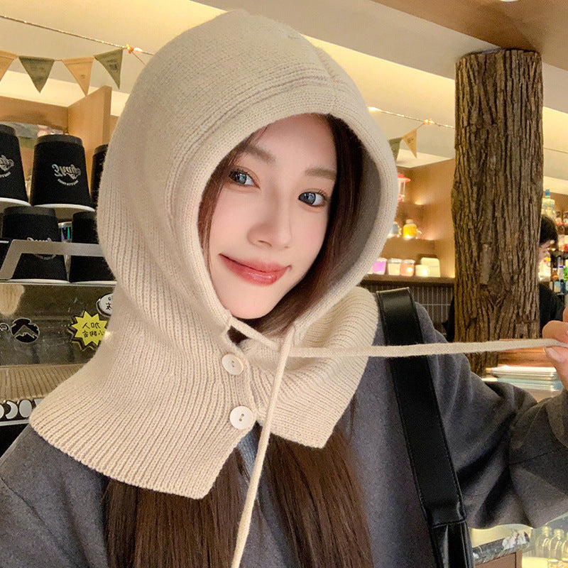 Fashionable Warm Hat Scarf Integrated Ear Protection Knitting Woolen Cap