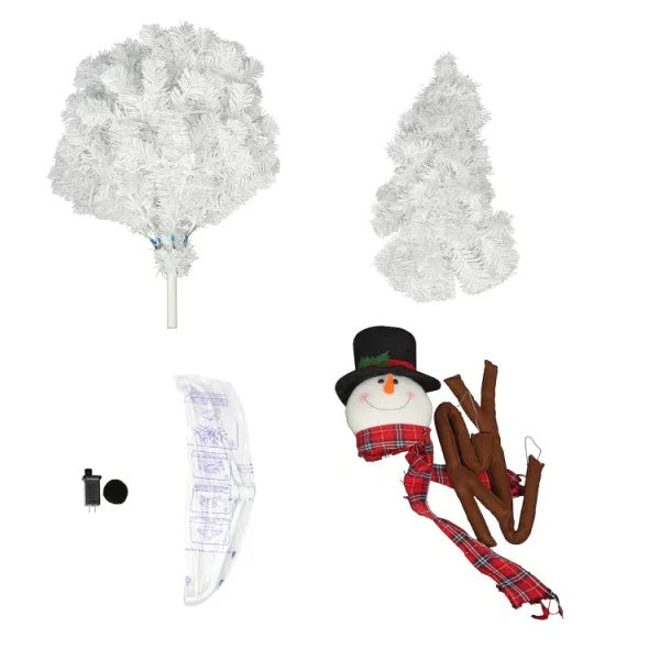 4FT Snowman Shaped Christmas Tree With Pre-Lit LED Lights, Holiday Decoration