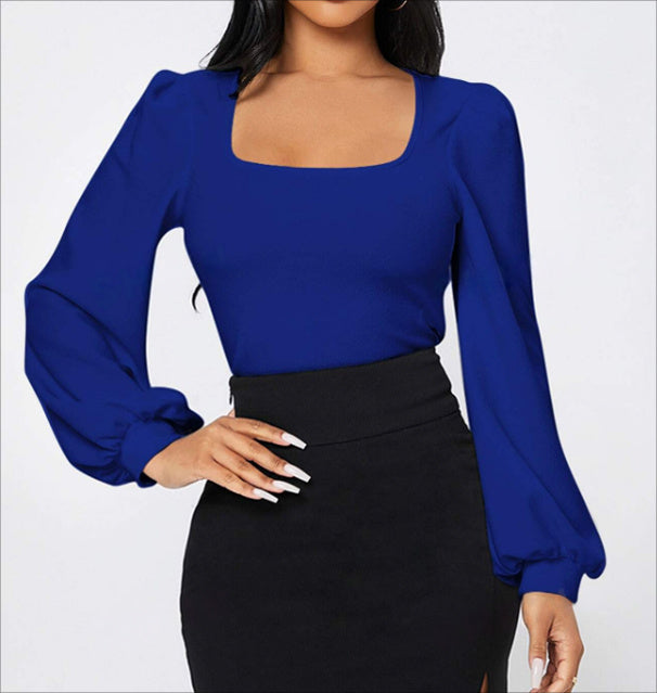 Ladies' Elegant Temperament Versatile Solid Color Long Sleeved Shirt Top