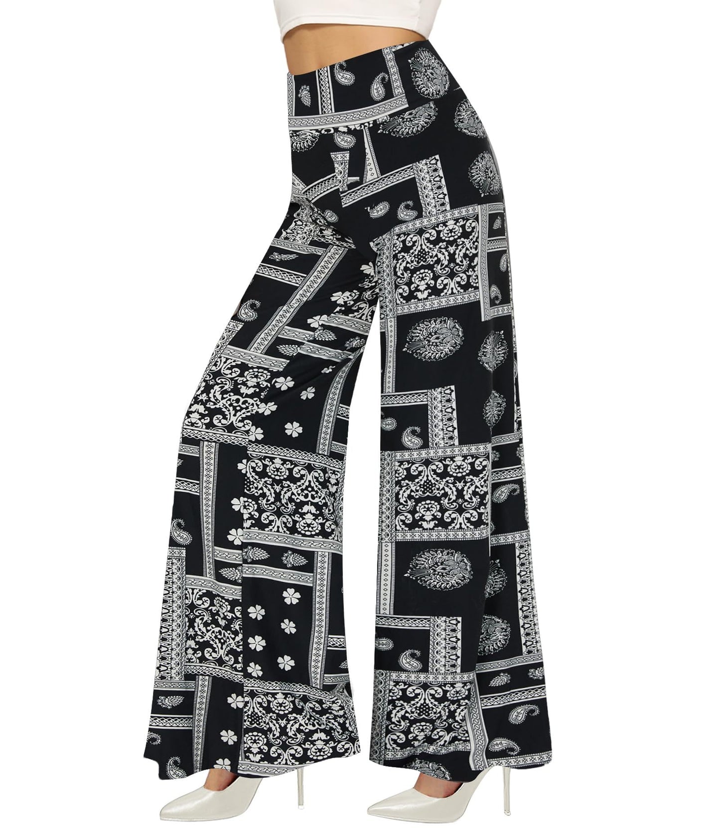 Wide-leg Pants - Skirt Print Black Ethnic Style