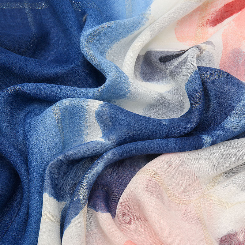 Women's Cotton And Linen Fleece Trimmed Printed Scarf