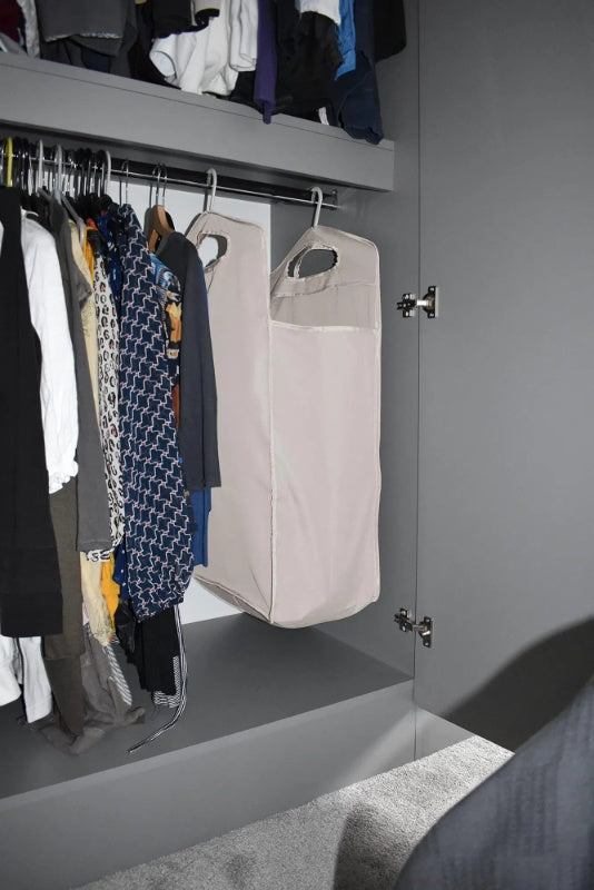 Hanging Laundry Hamper Bag For Closet Heavy Duty Hanging Hamper Closet Laundry Basket With 2 Strong Metal Hangers Space Saving Closet Organizer Beige