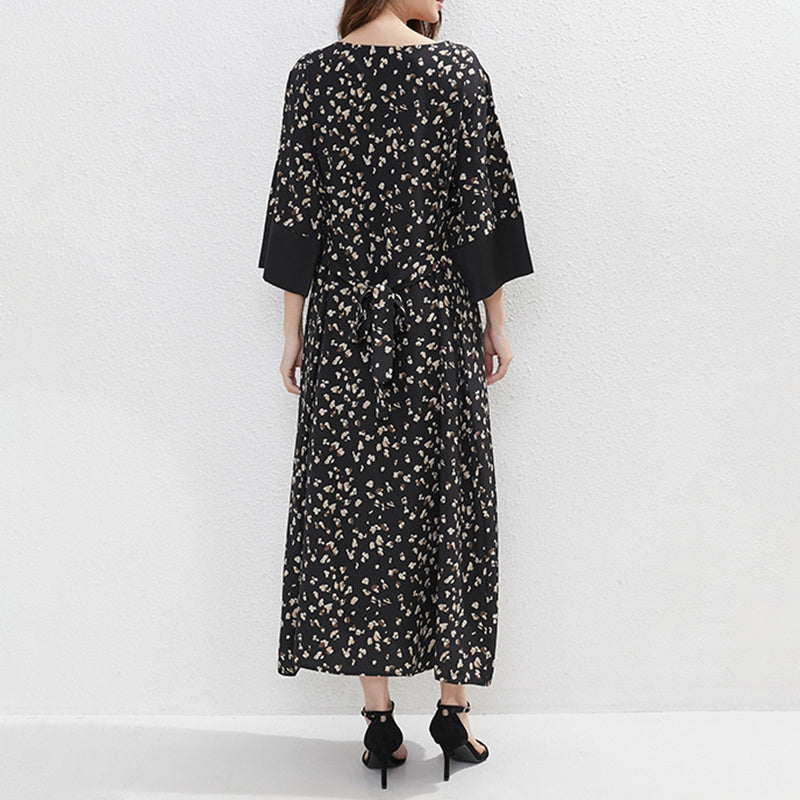 Women's Plus Size Floral Print Tunic Dress With Belt, Middle Eastern Style Muslim Long Dress