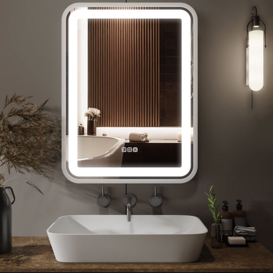 Bathroom Vanity Mirror With Light For Wall Smart LED Frame Makeup Mirror For Over Sink Dimmable 3 Colors Temperature Anti-Fog Memory Function Vertical & Horizontal