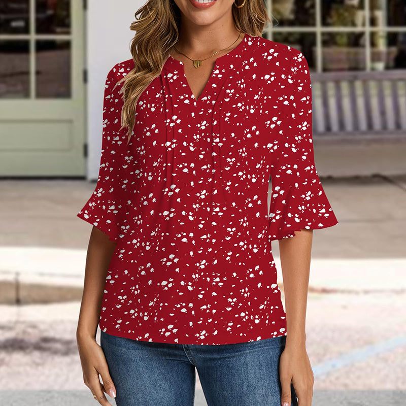 Womens Ruffle 3 4 Sleeve Chiffon Blouses Dressy Casual Trendy Shirts V Neck Business Work Top