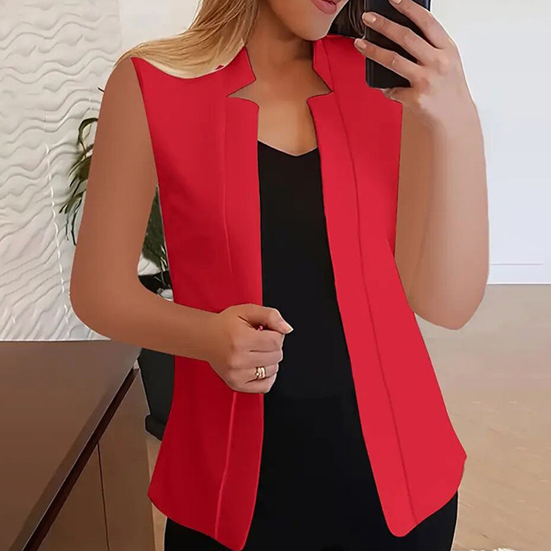 Women's Elegant Solid Sleeveless Vest Cardigan - Stand Collar Summer Outerwear