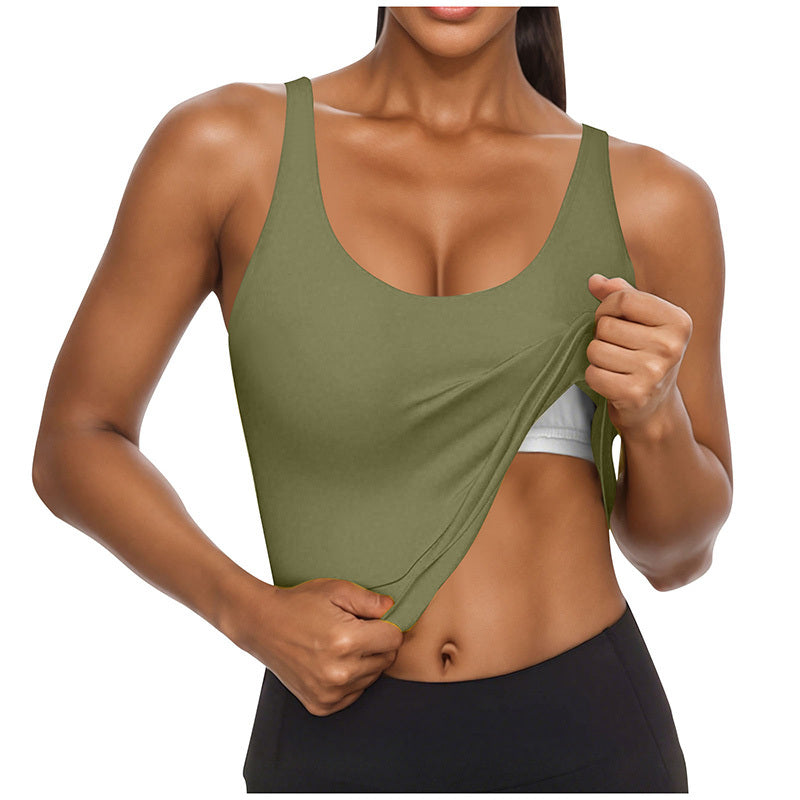 Women U Neck Tank Tops Built In Bra Basic Tank Top Fitted Sleeveless Undershirt Tank