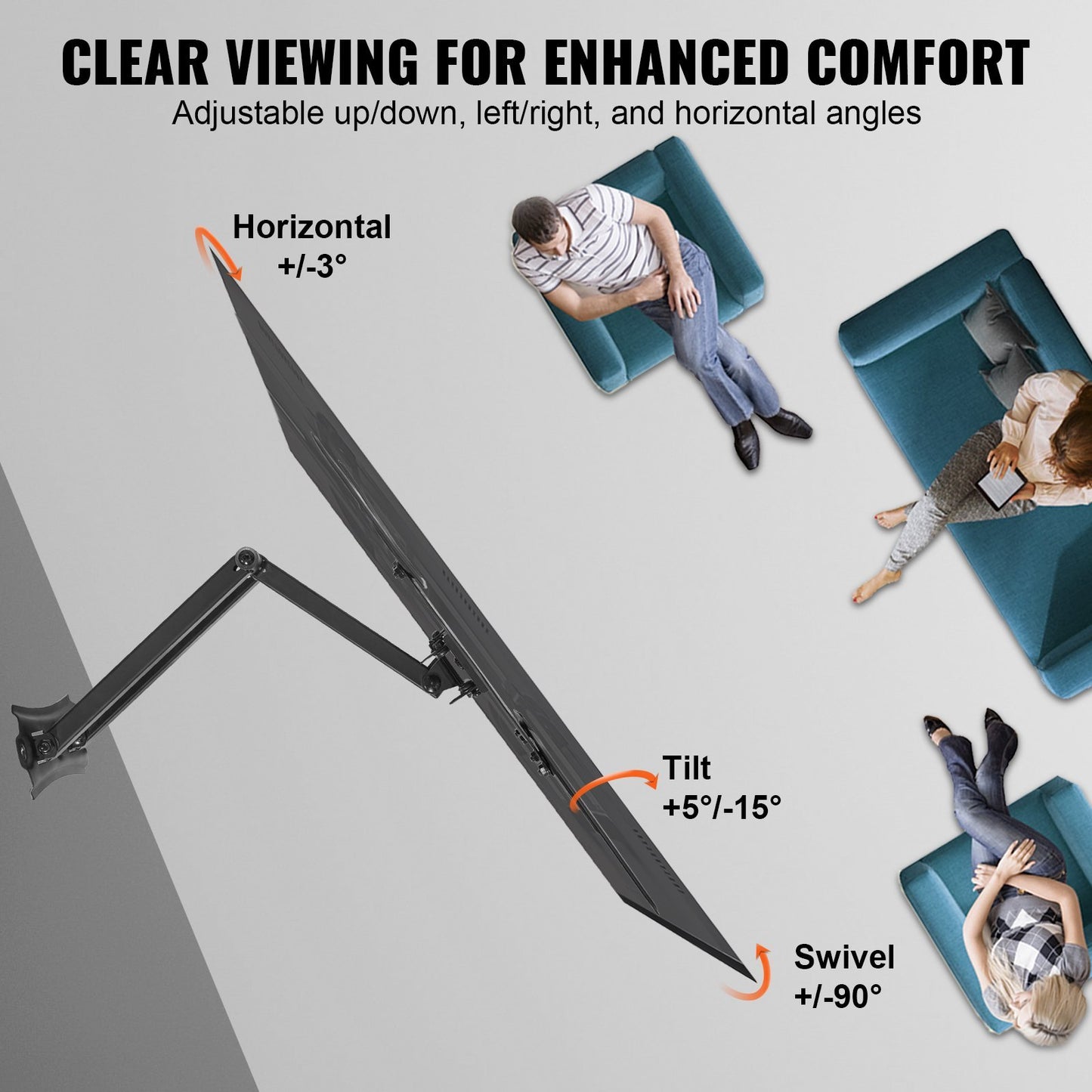 VEVOR Full Motion TV Mount Fits For Most 26-55 Inch TVs, Swivel Tilt Horizontal Adjustment TV Wall Mount Bracket With Articulating Arm, Max VESA 400x400mm , Holds Up To 99 Lbs