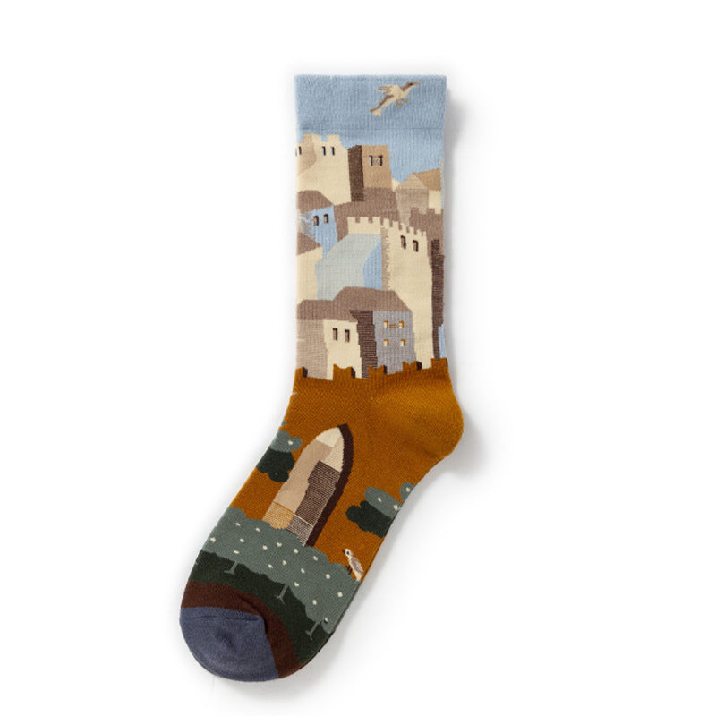 Retro Trendy Autumn And Winter Abstract Art Socks Europe And America Creative Combed Cotton