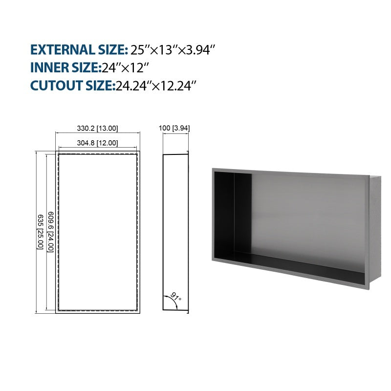 Stainless Steel Shower Niche, Gunmetal Black, Waterproof,  Leak-Free, Rust-Resistant,Easy Installation, Corrosion-Resistant