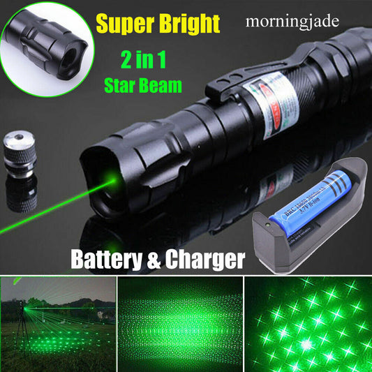 USB Rechargeable Green Laser Pointer Pen Visible Beam LED Flashlight Torch Lazer