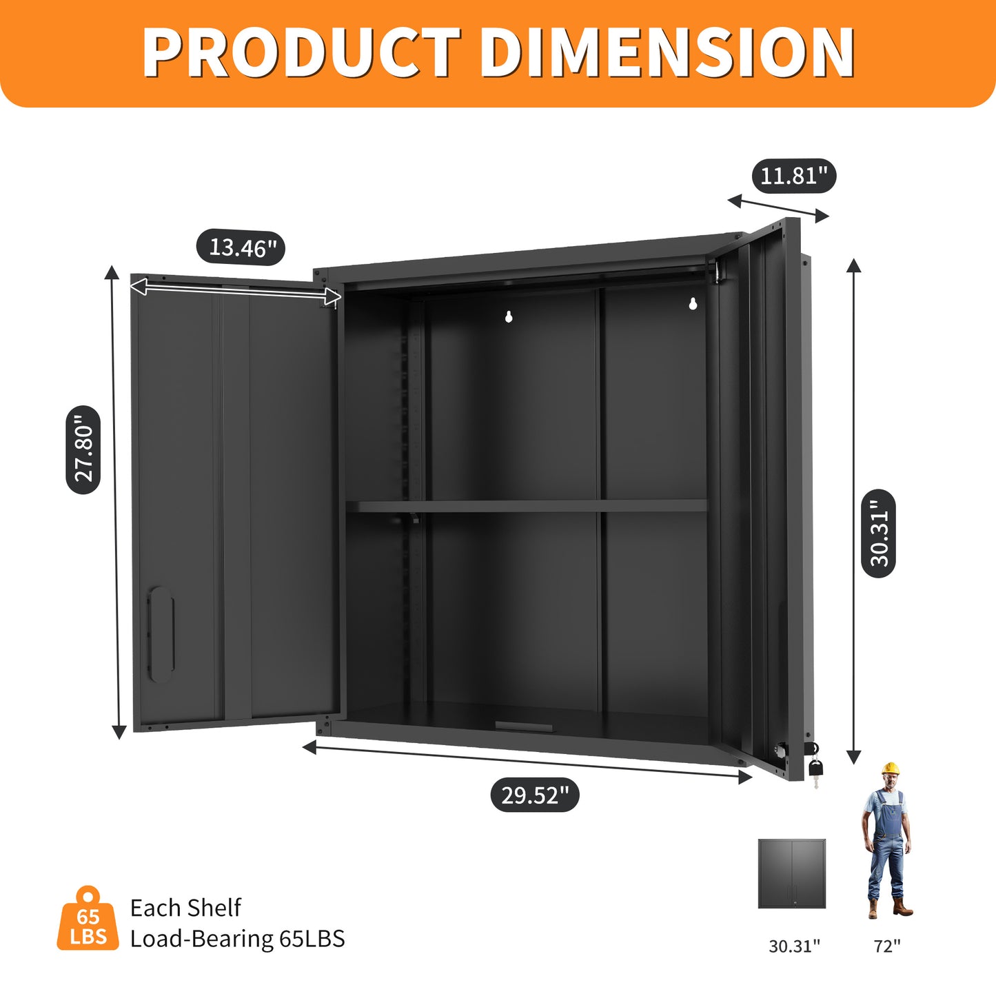 Metal Wall-Mounted Tool Storage Cabinet With 2 Locking Door 1 Adjustable Shelf 1 Opened Drawer For Garage Warehouse,Office,Assembly Required