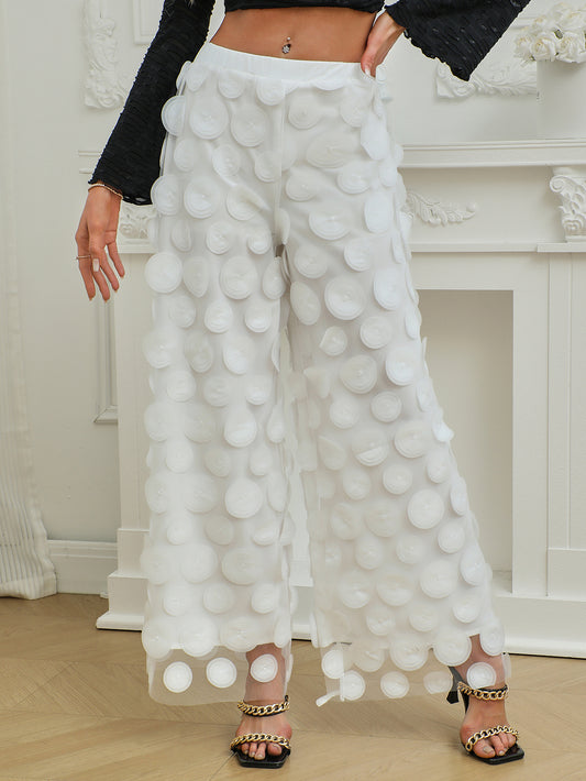 Fashionable Temperament Round Piece Design Tassel Hollowing High Waist Straight Ladies Pants