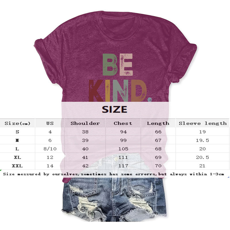 Women's 'BE KIND' Slogan T-Shirt Casual Round Neck Short Sleeve Tee