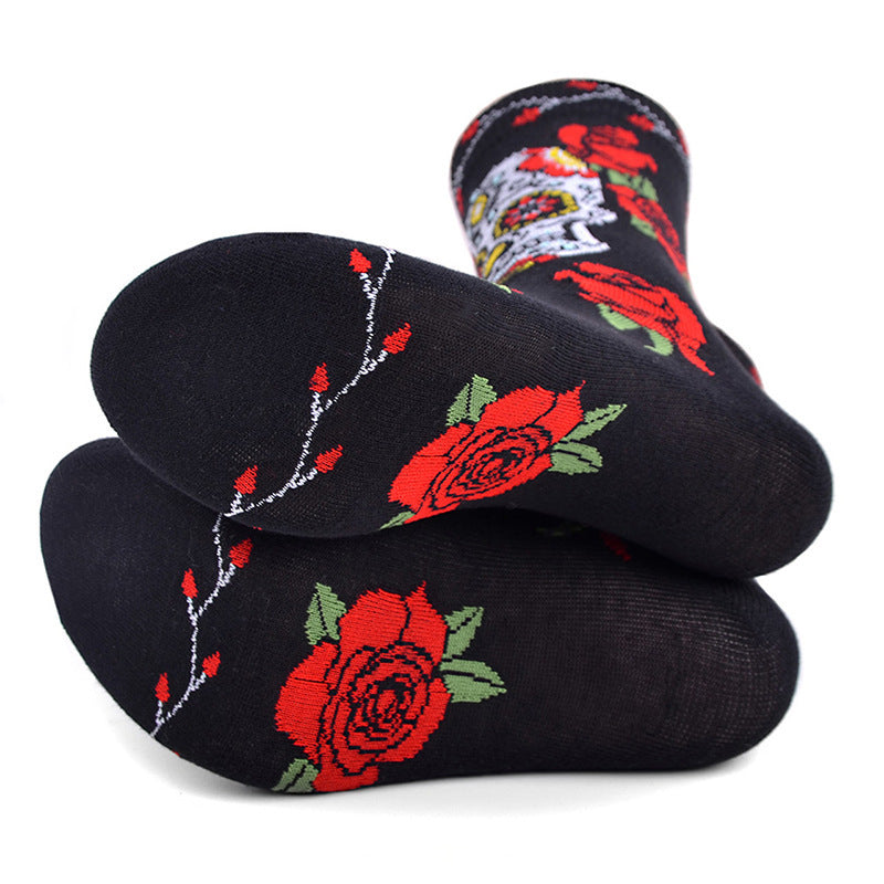 Skull Rose Jacquard Tide Mid-high Socks