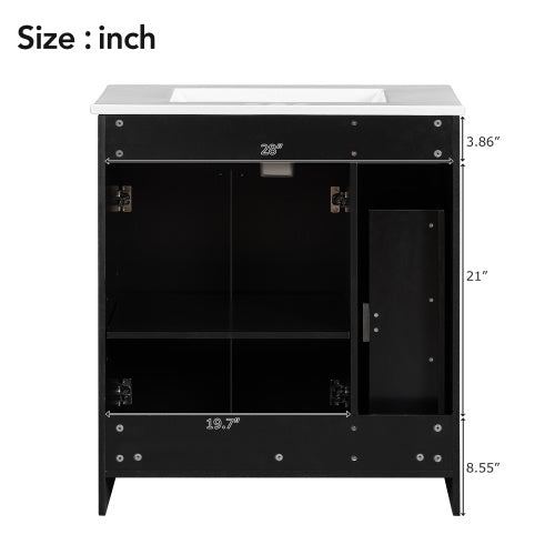 30 Inches  Black Bathroom Vanity With Ceramic Sink Combo, Rich Storage Cabinet - 2 Soft Close Doors & Double Deep Drawers Unavailable Platforms- SHEIN Corporation Temu