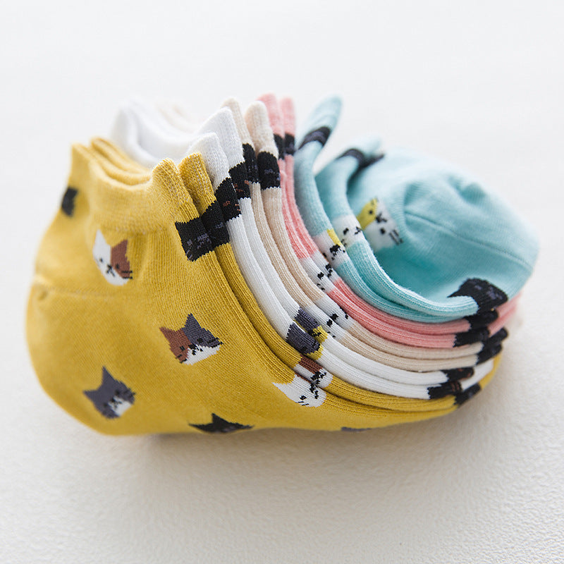 Short Cartoon Cat Head Spring And Summer Sweet Cotton Socks