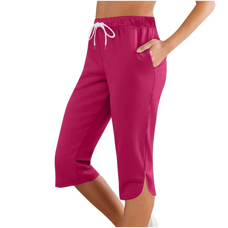 Women's Capri Leggings Drawstring High Waisted Sweatpants Lounge Running Gym Short With Pockets