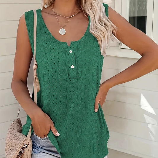 Ladies' Solid Color Sleeveless Top Vest With Lace Button Design, Fashionable Casual Top