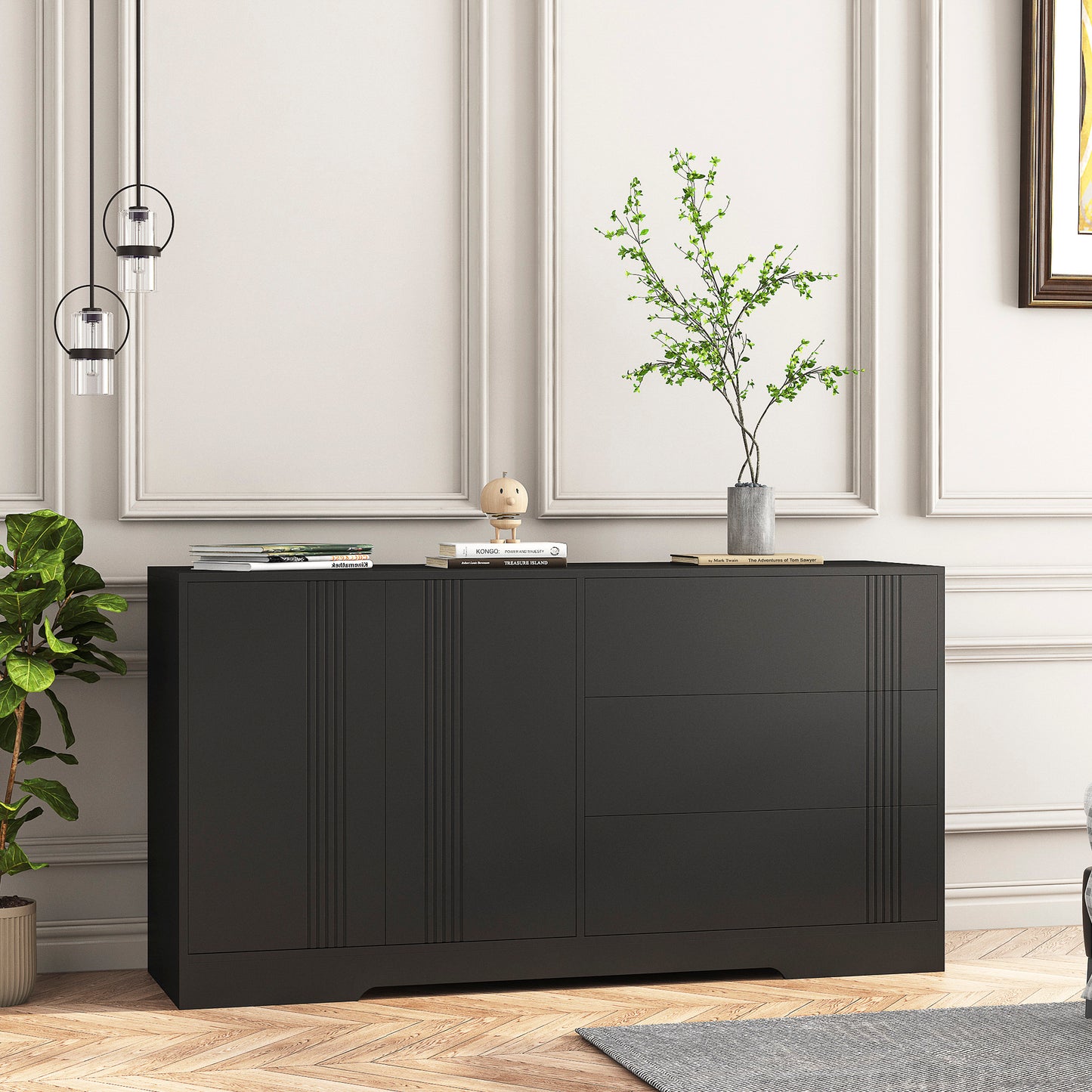 Sideboard Buffet Cabinet With Storage, Modern Kitchen Buffet Storage Cabinet With Drawer And Doors, Large Coffee Bar With Adjustable Shelves For Kitchen