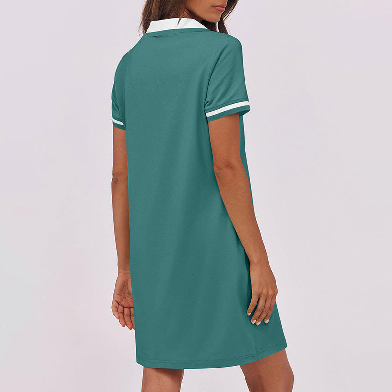 Women's Polo Dress Short Sleeve V Neck Casual Summer Mini Shirt Dress With Pockets