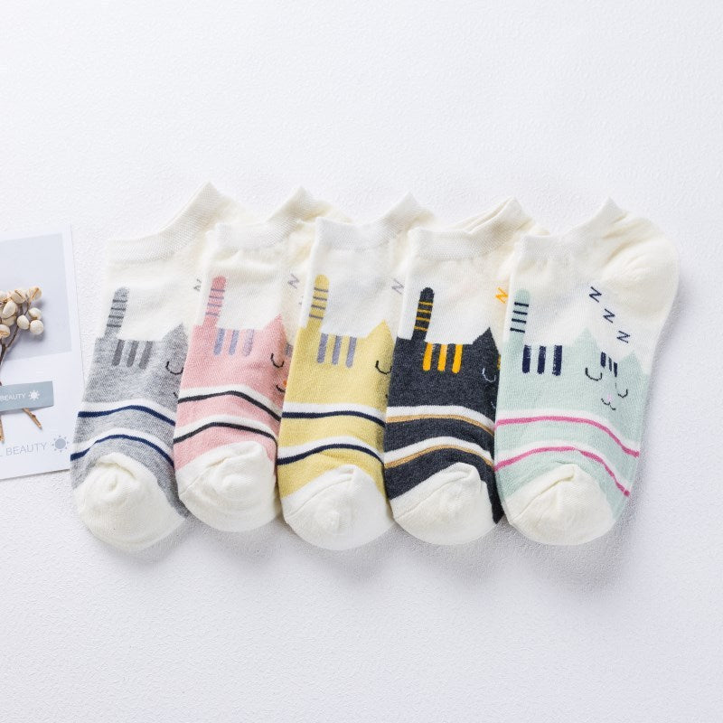 Short Cartoon Cat Head Spring And Summer Sweet Cotton Socks