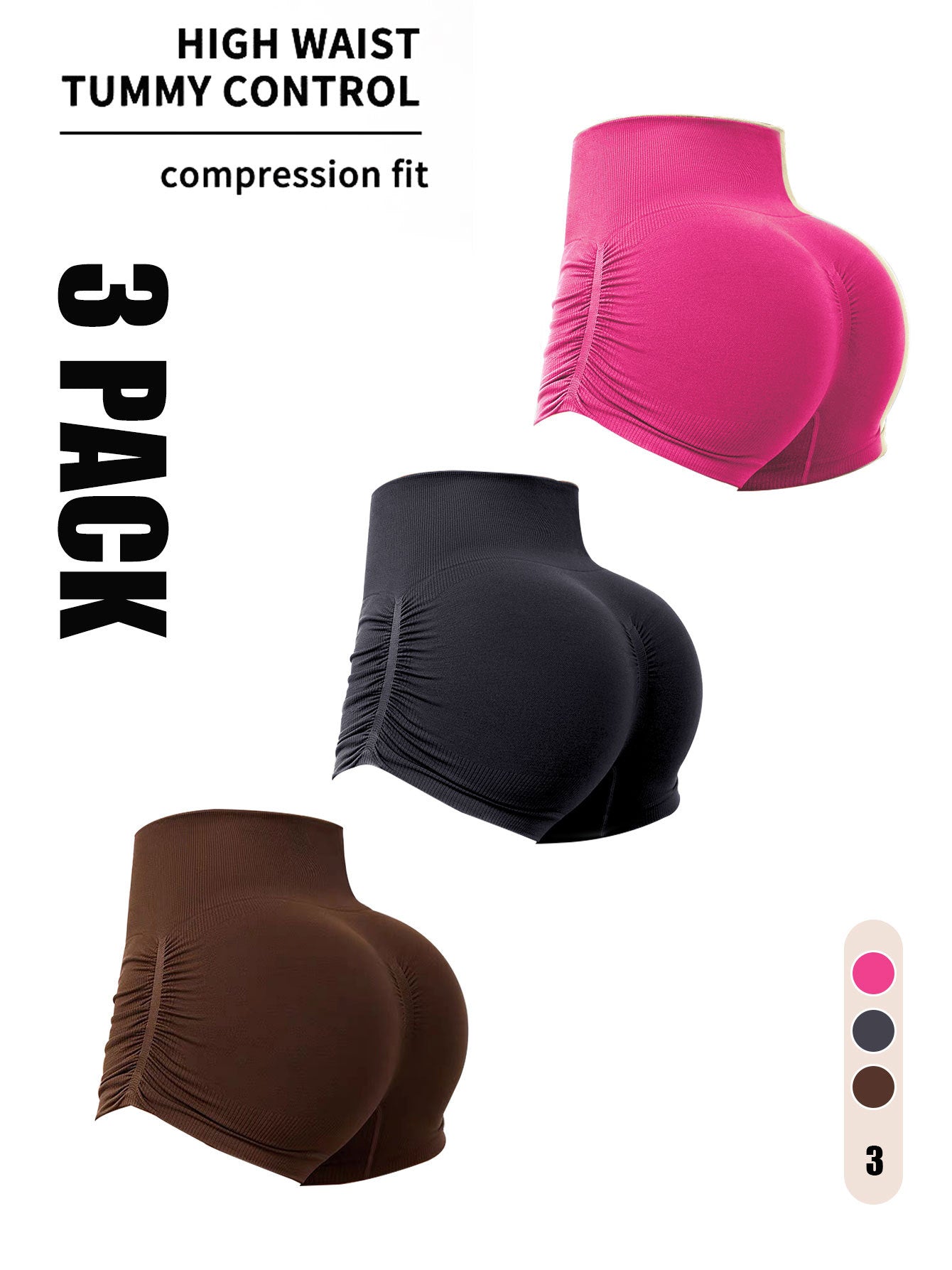 3 Pack Workout Shorts For Women Seamless Scrunch Butt Lifting High Waisted Yoga Gym Booty Running Short Pants