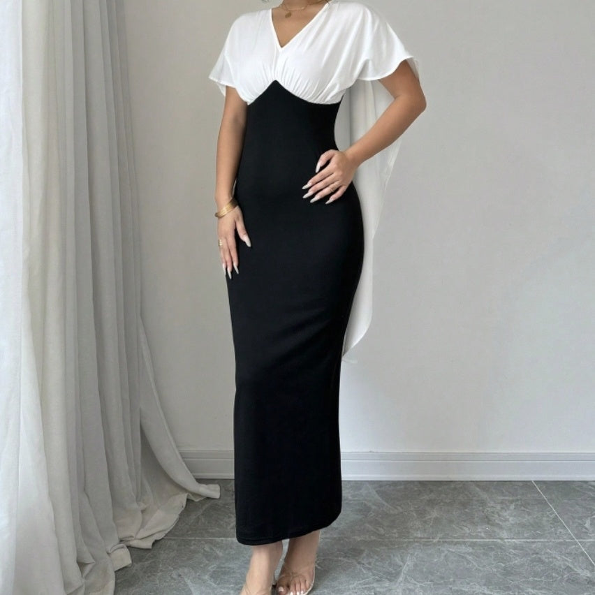 Ladies' Commuting Elegant Casual V-neck Color Block Patchwork Short Sleeved Dress