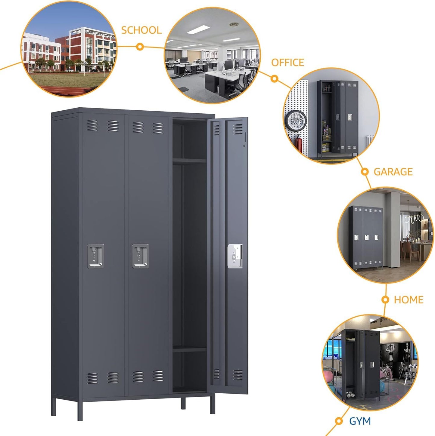 15 Doors Metal Lockers For Employees For Offices School Gyms Home,Assembly Required,Dark Gray