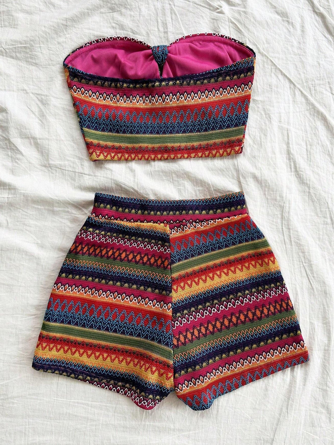 Women's Sexy 2pcs Set  Summer  Colorful Striped Elastic Suitable For Vacation And Daily Travel